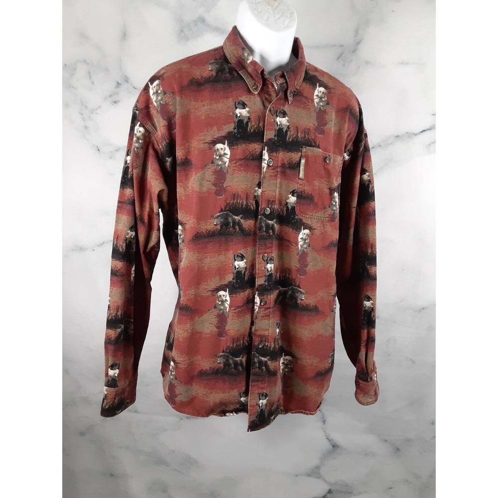 Columbia River Lodge Button Down Long Sleeve Dog Hunting Shirt Size XL orange